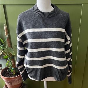 H&M Charcoal and Cream Striped Oversized Sweater